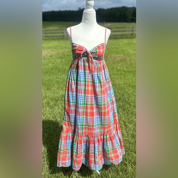J. Crew Babydoll Midi Sundress XS Plaid Bohemian Cottagecore Preppy Country Y2K - Picture 2 of 8